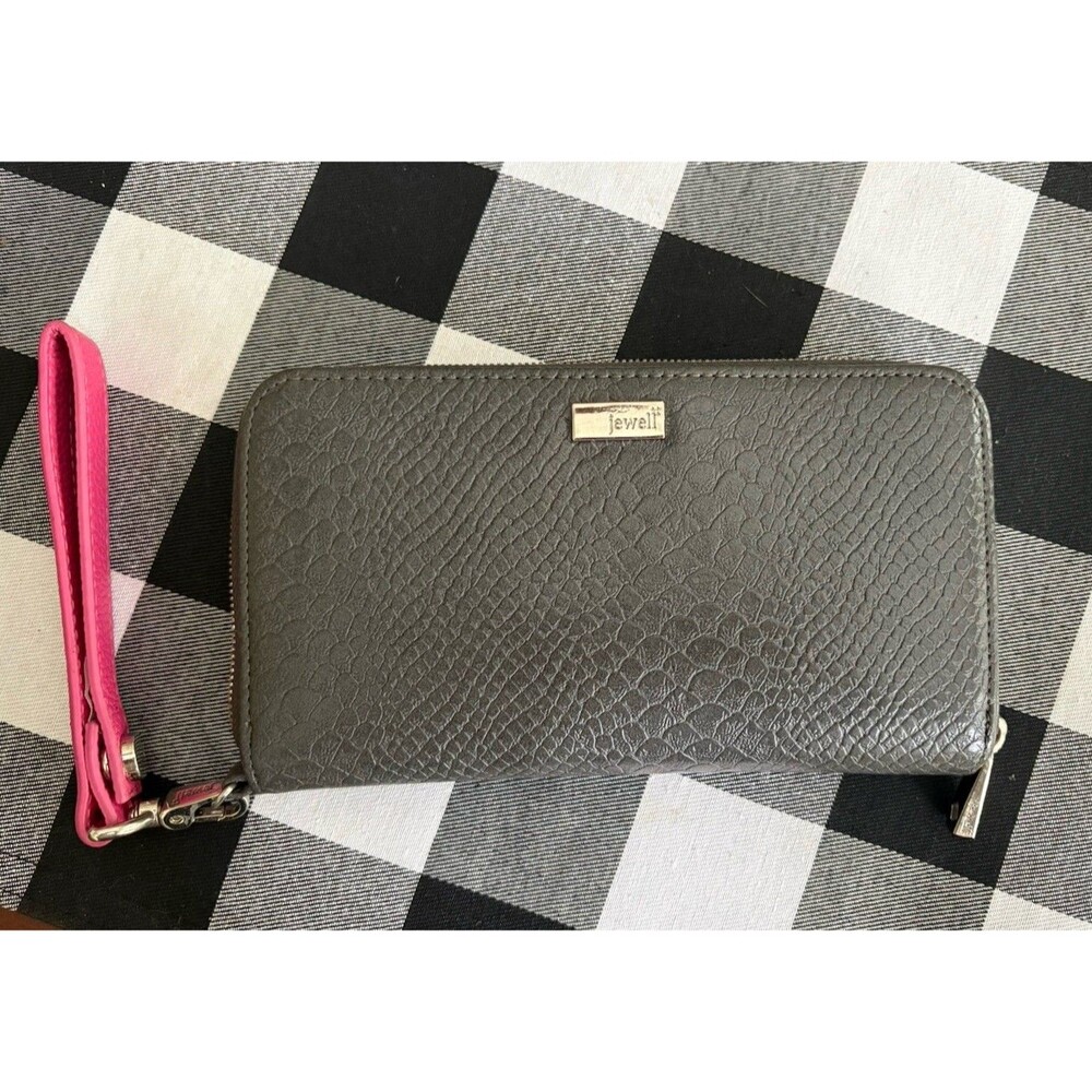 Thirty-One 31 Jewell All About The Benjamins Wallet Gray Pink Wristlet Strap